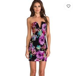 NOOKIE V-Front Bustier Dress in flowerpop/black
